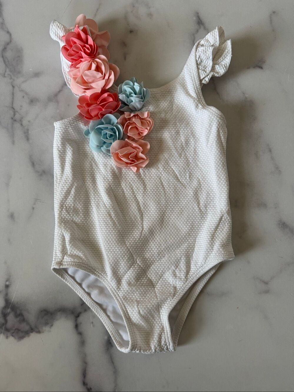 Janie & Jack girls 2T florette white floral one piece swimsuit bathing suit 3D f